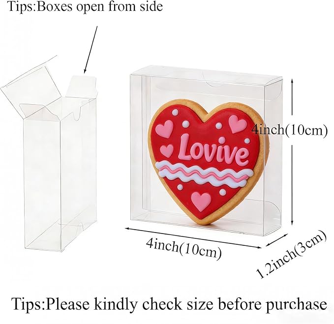 100 Pack 4x4x1.2inch Clear Single Cookies Boxes Small Bakery Boxes Macaron Boxes Brownie Boxes Pastry Boxes for Easter Mother's Father's Christmas Birthday Day