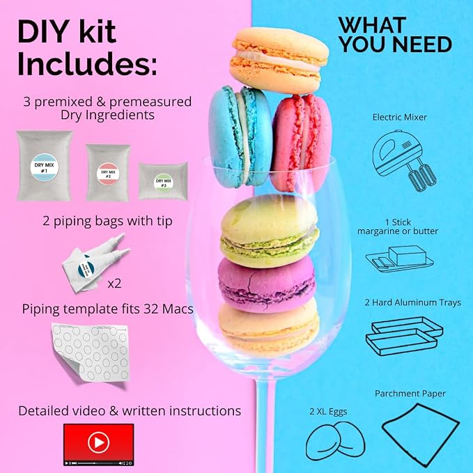 Macalicious Macaron Baking Mix - DIY Bake Your Own French Macarons Kit –Includes All Dry Ingredients, Pastry Bags with Piping Tip, Template, and Detailed Instructions - Great activity for Kids & Adults