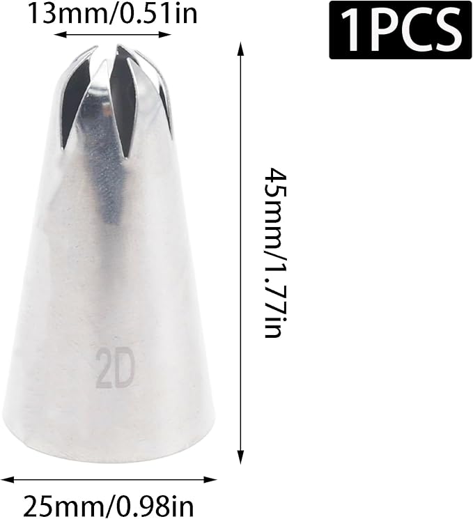 1 Piece 2D Piping Tip, Stainless Steel Icing Nozzles | Cake Baking Tools for Buttercream, Birthday Cake, Cookie Icing, Cupcake or DIY Art (2D)