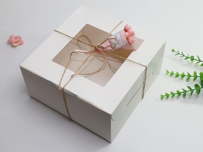 White Bakery Boxes 10x10x5 Inch - 10Pack Window Gift Boxes