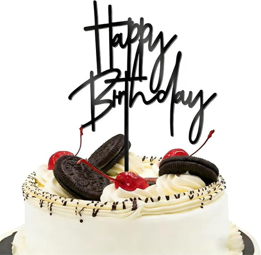 Happy Birthday Cake Topper Mirror Acrylic Cake Topper Side Cake Topper Gold Cake Insert Cake for Birthday Party (Black-4(4.3 * 5.9in))