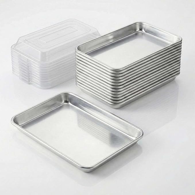 6.5" x 9.5" Small Cookie Sheet with Lid 12 Pack, 19 Gauge Commercial Oven Pan with Cover