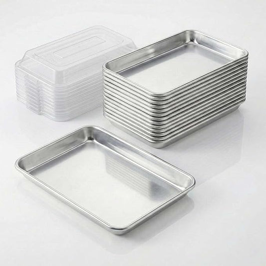 6.5" x 9.5" Small Cookie Sheet with Lid 12 Pack, 19 Gauge Commercial Oven Pan with Cover