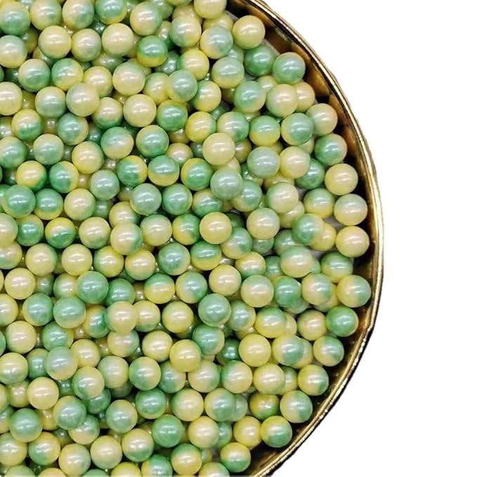 Christmas Sprinkles Yellow Green Edible Pearls Sprinkles for Wedding Cake Decorating Christmas Cake sprinkles,Cookie sprinkles,Sugar Pearl, Edible Candy Pearls 7mm 130g 4.6OZ for Cake Cupcake Decorationg (Green+Yellow)