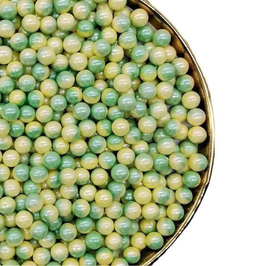 Christmas Sprinkles Yellow Green Edible Pearls Sprinkles for Wedding Cake Decorating Christmas Cake sprinkles,Cookie sprinkles,Sugar Pearl, Edible Candy Pearls 7mm 130g 4.6OZ for Cake Cupcake Decorationg (Green+Yellow)