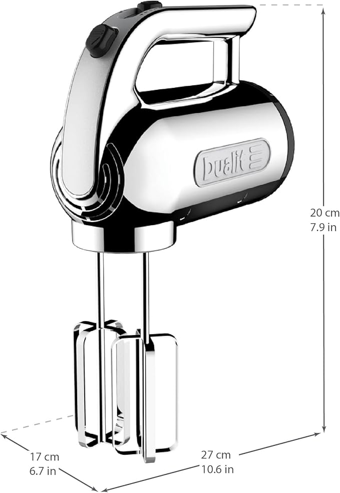 Dualit Hand Mixer - 300W- Strong Grip Handle - Attachments Included - Integral Plug Storage - 4 Speed Settings - Repairable gears - Flat Beaters, Dough Hooks, Balloon Whisk