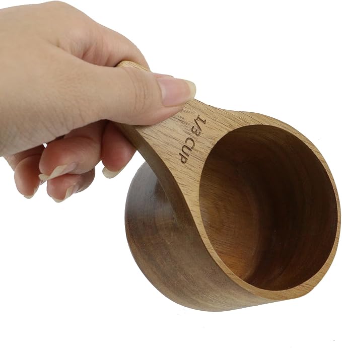 1PCS 1/3 Wooden Measuring Cup and Measuring Spoon Kit for Baking Cooking Spice Coffee Tea Milk Powder