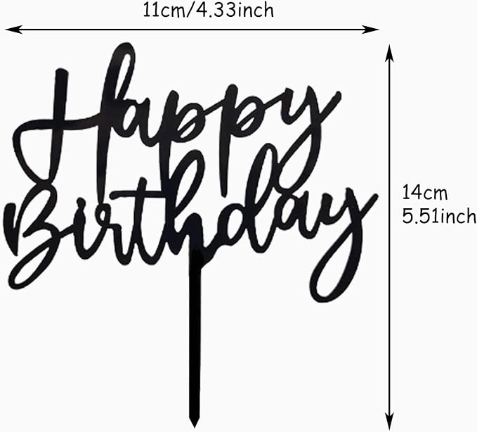 ZHENGYE Set of 1 Black Acrylic Happy birthday Cake Topper And 5 pcs silvery Star Cupcake Topper Cake Decoration Supplies for Baby Shower Birthday Decorations(Black 14)