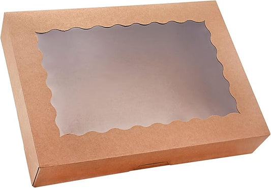 Tcoivs 20-Pack Bakery Boxes with Window, 12" x 8" x 2.5" Cookie Boxes, Treat Boxes, Large Donut Boxes for Muffins and Pastries (Brown)