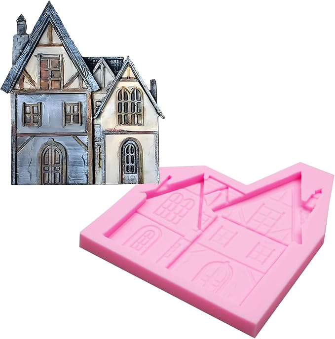 Vintage Buildings Fondant Mold,Victorian House Silicone Mold，House Chocolate Mold for Cake Cupcake Decorating and Crafts Native