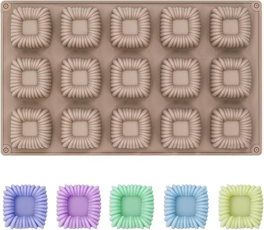 Cube Cake Silicone Mold - 1.6" x 1.6" x 0.8" 15-Cavity 3D Square Mini Mousse Cake Baking Mold, French Dessert Molds for Chocolate, Jello, Brownie Bites, Ice Cream Cube