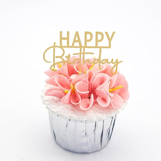Happy Birthday Cake Topper, Gold Mirror Acrylic, 12 Pieces, Cupcake Party Decorations