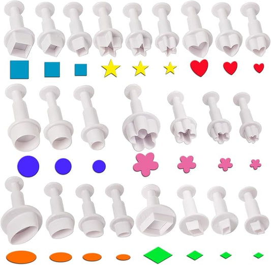 24 Pcs Cookie Cutters, Plunger Cutter Cake Decorating Supplies Fondant Cake Cookie Mini Plastic Biscuit Plunger Fondant Decorating Molds