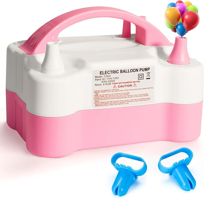 Balloon Pump Electric, Portable Automatic Dual Nozzle Inflator 110V 600W with Tying Tools for Birthday Gender Reveal Baby Shower Balloons Party Decorations