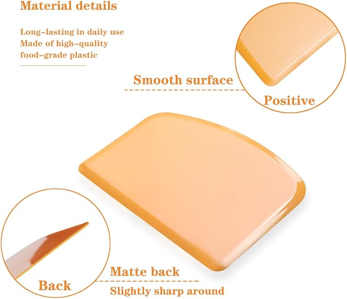 DOERDO Flexible Food Safe Plastic Dough Scraper,for Food Cutting and Cleaning,Multipurpose Food Scrappers(Orange,3PCS)