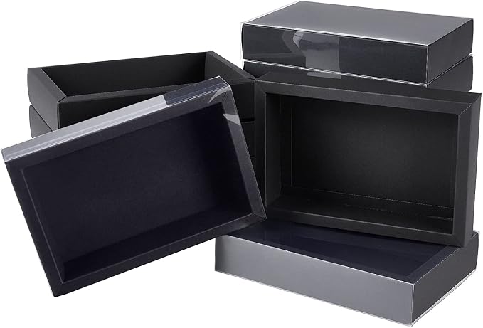 BENECREAT 12 Pack Black Drawer Kraft Boxes with PVC Plastic Window 7.3x5x1.4 Rectangle Paper Gift Boxes for Wedding Party Favor, Candy Jewelry, Gift Packaging