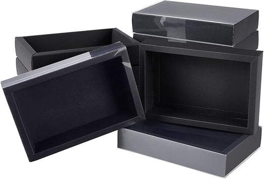 BENECREAT 12 Pack Black Drawer Kraft Boxes with PVC Plastic Window 7.3x5x1.4 Rectangle Paper Gift Boxes for Wedding Party Favor, Candy Jewelry, Gift Packaging