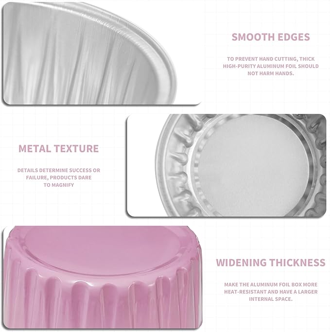 Mother's Day 50Pcs Mini Aluminum Foil Cupcake,5oz Baking Cups with Lids,Mini Cake Pans Disposable,Loaf Pans with Lids,Disposable Ramekins,Tin Cups Containers for Cupcake,Pudding,Muffin (50, Pink)