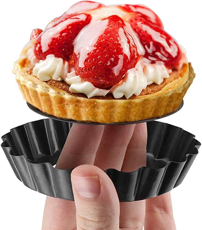 6 Pack Mini Tart Pans Non-Stick 4 Inch Quiche Pan with Removable Bottom Round, Heavy Duty Fluted Side Tart Pan for Pies, Mousse Cakes, Quiche Bakeware and Desserts