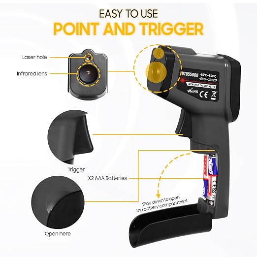 Seentech DT8380BH Industrial Infrared Thermometer - Non-Contact Temperature Tester for Kitchen & Industrial Use, -50°C to 380°C Range, High Precision with Laser Targeting (DT8550DH)