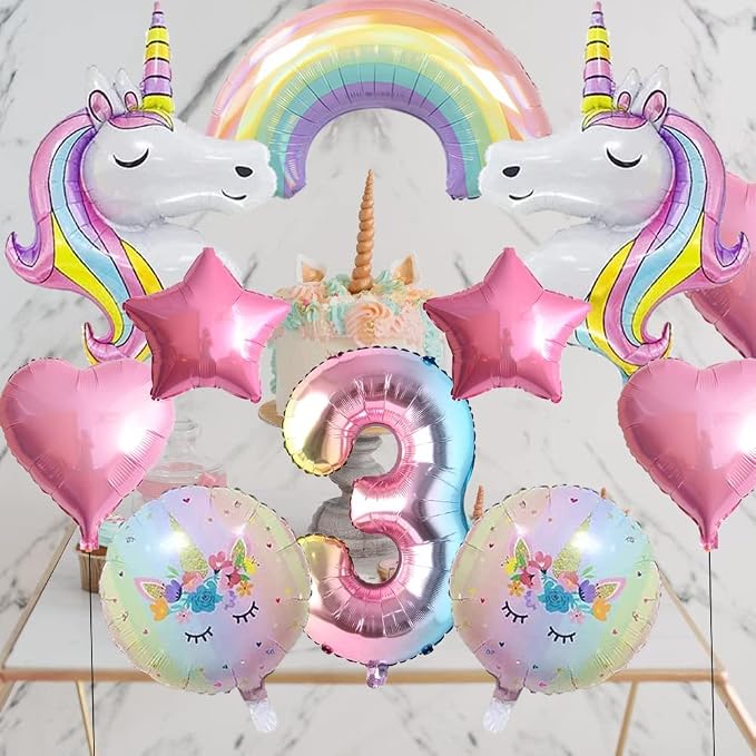 Unicorn Balloons Unicorn Birthday Party Decorations for Girls Foil Balloons Set Macaron and Rainbow Balloon Wedding Baby Shower Party Supplie (number 3)