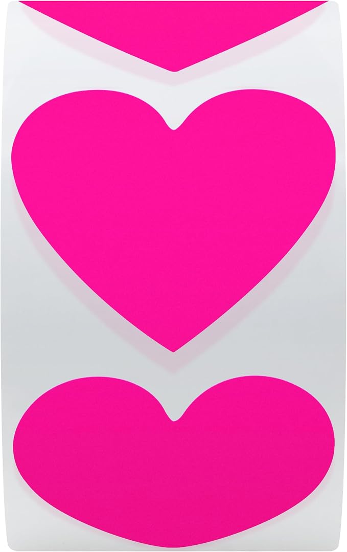 Hybsk 500pcs Heart Shaped Stickers 1.5 inch Labels for Party Decorations Envelopes (Fluorescent Pink)