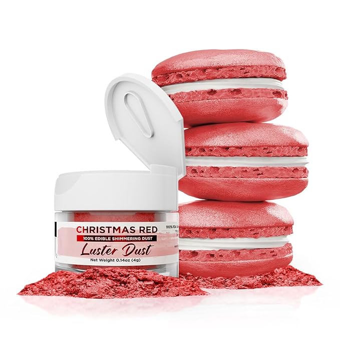 Luster Dust - Christmas Red (4g 1x Jar) | Edible Vegan Dust & Paint for Cake Decorating, Ice Cream, Desserts, Cocktails and Beverages by Bakell