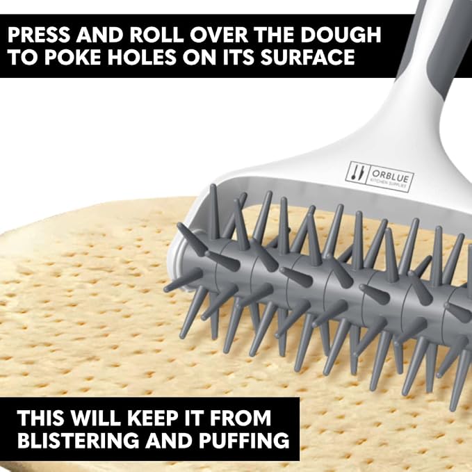 Orblue Pizza Dough Docker, Pastry Roller with Spikes, Pizza Docking Tool for Home & Commercial Kitchen - Pizza Making Accessories that Prevent Dough from Blistering Gray