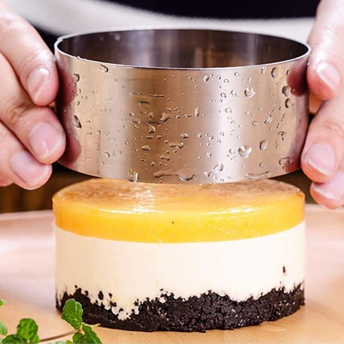 HULISEN Round Cake Ring Mold, Stainless Steel 3” Cooking Crumpet Rings with 1 Pusher & 4 Food Form, Tuna Tartare Mold for Pancake, Salad, Mousse