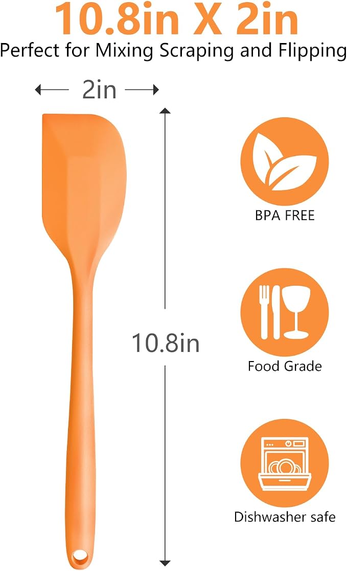 Orange Rubber Spatula for Kitchen Use, DUFEIMOY 10.8In Silicone Spatulas for Cooking Heat Resistant, Flexible Small Kitchen Spatula for Kitchen Nonstick Cookware