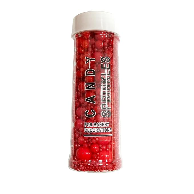 Sprinkles Edible Red Pearl Sugar Sprinkles Candy 142g/5.01oz Mix Size Red Pearls Cookie Decorations and Cupcake Toppings, Wedding Party Valentines Christmas Supplies