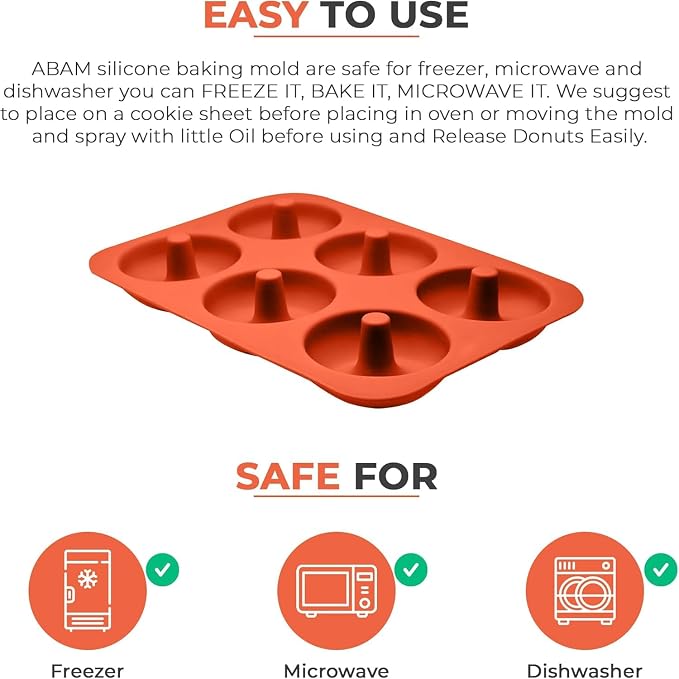 ABAM Premium Silicone 3.5 inch Donut Pan 2-Pack of Trays Non-Stick Food Grade Silicone baking mold with 12 Doughnut Molds or Bagel & Cake Making Tray perfect for Microwave, Freezer & Dishwasher safe
