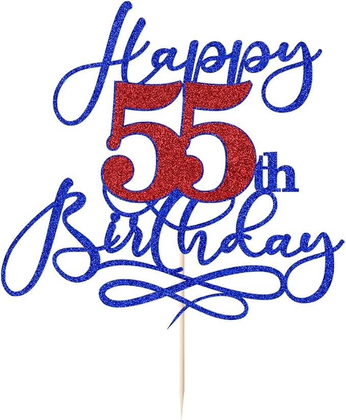 Happy 55th Birthday Cake Topper,Black font Golden Numbers 55th Birthday Cake Decoration，Hello 55, Cheers to 55 Years/55th Anniversary ，55& Fabulous Party Decoration