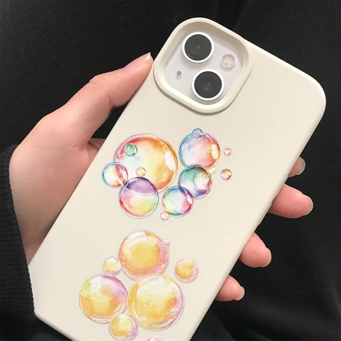 50Pcs Watercolour Dreamy Bubble Stickers for Adults Teens,PET Waterproof Rainbow Craft Bubble Stickers for Water Bottle Laptop Journaling Guitar Phone case Theme Party Favors DIY Lovers(Bubble)