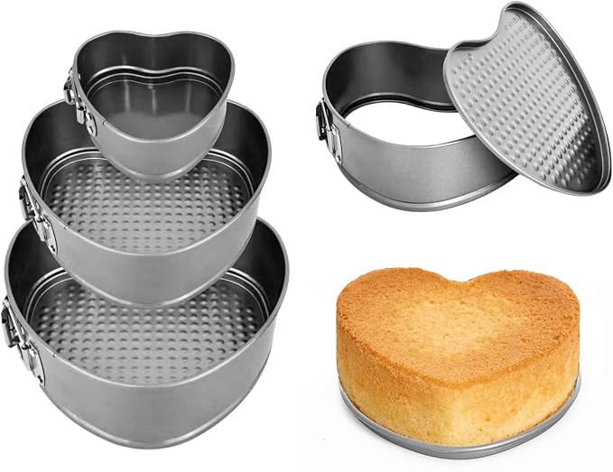 4"+7"+9" Non-Stick Springform Cheesecake Pan Set with Leakproof Heart Cake Pan, Removable Bottom and Quick Release Latch for Birthday Cake Molds (charcoal gray)