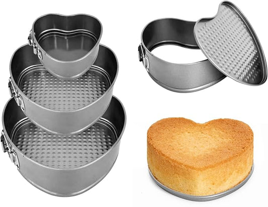 4"+7"+9" Non-Stick Springform Cheesecake Pan Set with Leakproof Heart Cake Pan, Removable Bottom and Quick Release Latch for Birthday Cake Molds (charcoal gray)