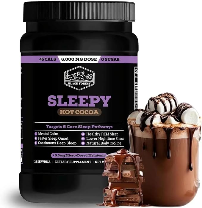 Black Forest Sleepy Hot Cocoa - Magnesium Hot Chocolate Sleepy Cocoa Sleep Powder for Adults with Melatonin & L-Theanine - Natural Sleep Drink Mix for Deep Sleep & Relaxation, Sleep Powder 22 Servings