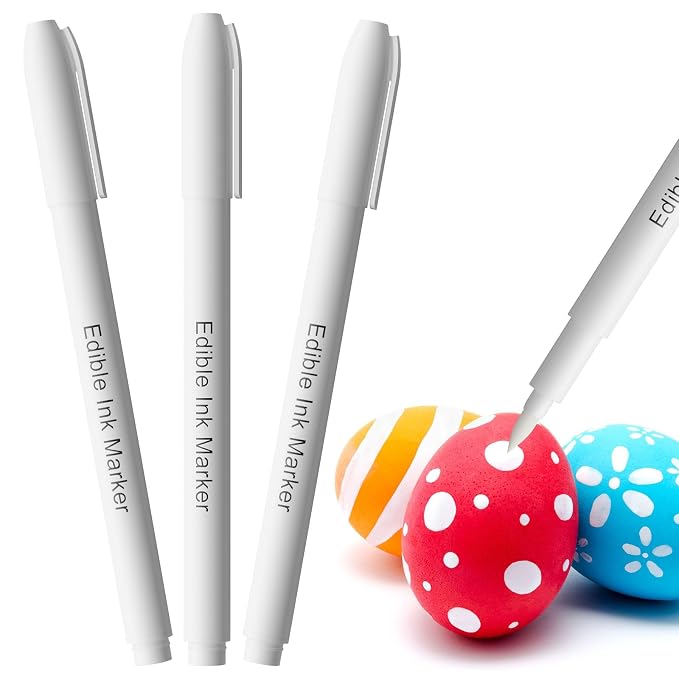 3pcs White Edible Markers for Cookie Decorating, Edible Pen with Upgraded Smooth Tip, Food Grade Gourmet Writer for Decorating Fondant Cakes, Frosting, Macarons & Baked Desserts