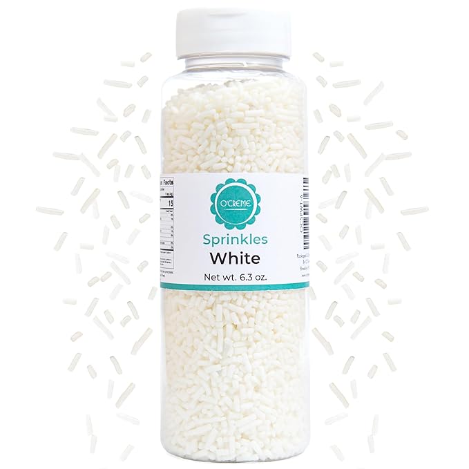 O’Creme White Sprinkles – 6.3oz for Cake Decorating – Kosher Pastel Sprinkles for Cupcakes, Cookies, Cakes, Ice Cream – Easy-Pour Jar