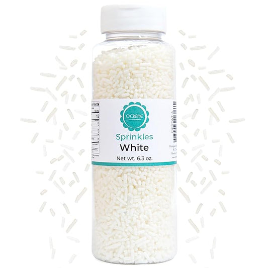 O’Creme White Sprinkles – 6.3oz for Cake Decorating – Kosher Pastel Sprinkles for Cupcakes, Cookies, Cakes, Ice Cream – Easy-Pour Jar