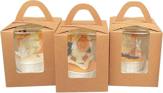 Bakepacker Auto-pop up Individual Cupcake Boxes with Window 25 Count Brown Single Cupcakes Box 3.7 x 3.7 x 4.3inch Cupcake Carrier
