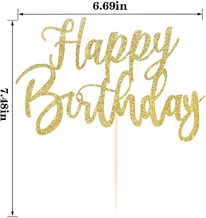 Handmade Glitter happy birthday Cake Topper, Happy Birthday Cake Bunting Decor,Birthday Party Decoration Supplies (Gold)