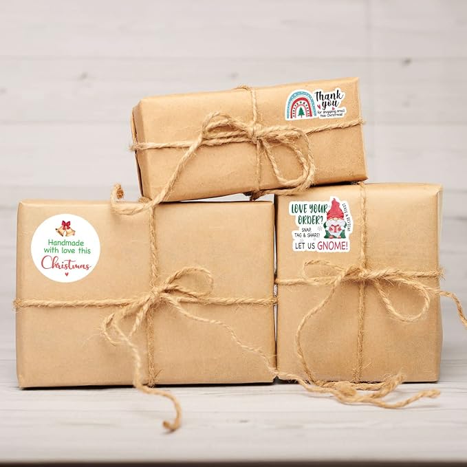 240 PCS Handmade With Love This Christmas Stickers for Small Business Envelopes, Packages, Goods, Bags - Cute Christmas Theme Shop Seals