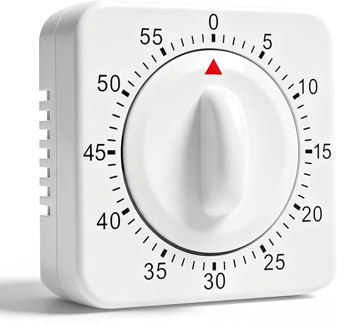 Large Size 60 Minute Mechanical Kitchen Timer - Visual Wind Up Timer Clock with Loud Alarm - No Batteries Required-Magnetic Backing, Timer for Classroom, Home, Study and Cooking (White)