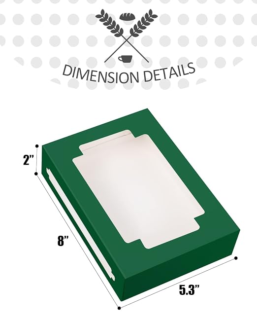 qiqee Deep Green Cookie Boxes for Gift Giving 8x5.3x2 inch 24Packs Deep Green Bakery Box with Window Treat Box for Donuts Candies and Biscuit