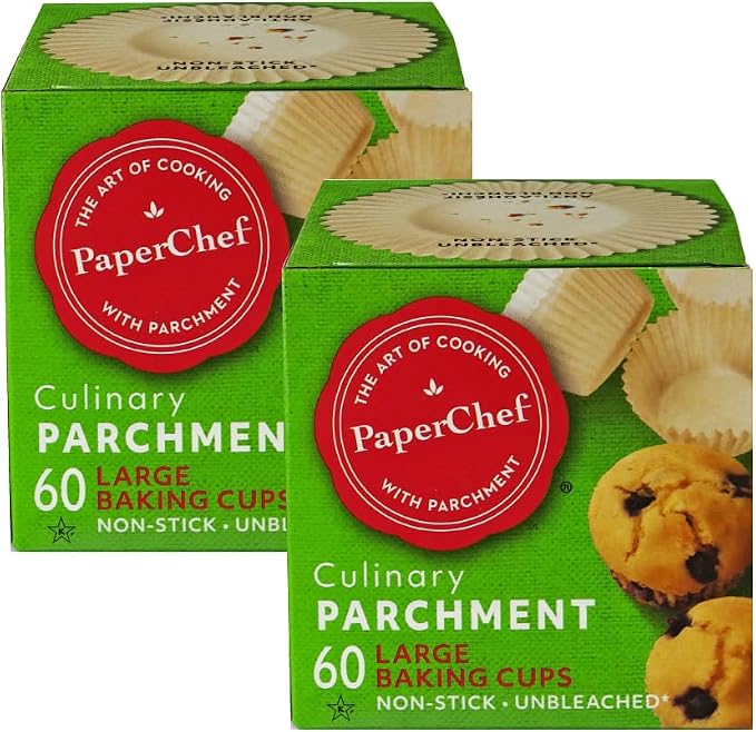 PaperChef Large Parchment Baking Cups Nonstick Release 60 Count 2 Pack | Easy Release, Non-Stick, Unbleached & Compostable – Perfect for Muffins & Cupcakes