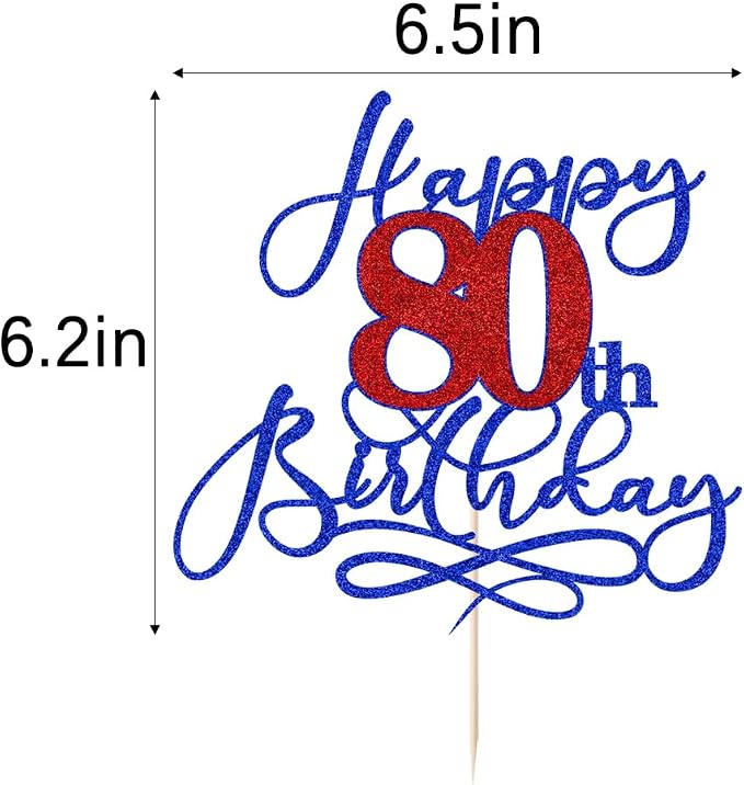 Happy 80th Birthday Cake Topper,Deep blue font red Numbers 80th Birthday Cake Decoration,Hello 80, Cheers to 80 Years/80th Anniversary,80& Fabulous Party Decoration