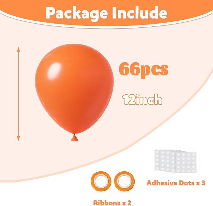 Voircoloria 66pcs Orange Balloons 12inch Burnt Orange Latex Party Balloons for Thanksgiving Day, Fall Theme Party, Wedding, Birthday, Halloween, Baby Shower, Anniversary Party Decorations