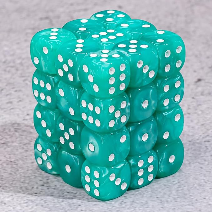 36 of Pack 12MM 6 Sided Dice Set,Pearl Pattern Game Dice Set, 6 Sided Standard Dices for Yahtzee, Bunco or Teaching Math,with Portable Plastic Box(Light Blue Pearl)