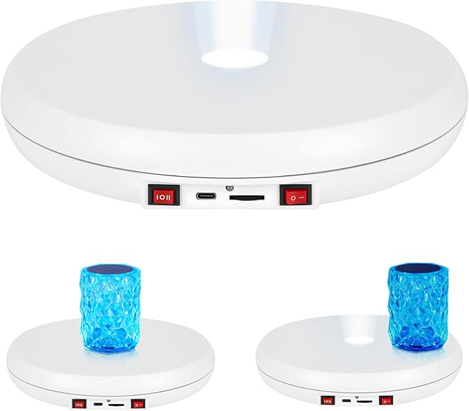 Rotating Display Stand 10'' LED Light Turntable Stand Black Spinning Stand for Product Shows White